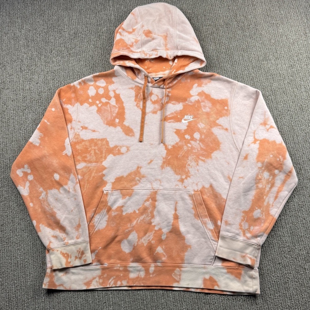 Nike Mens XL Sportswear Club Fleece Pullover Hoodie Sweatshirt Orange Tie Dye
